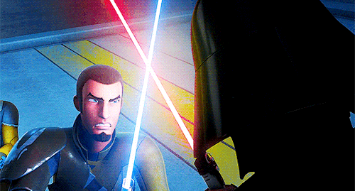 stuffilikeipost:I love how Vader literally blocks Kanan with one hand. while Kanan uses both hands a