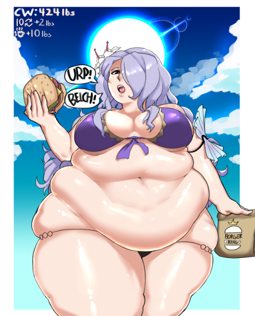 kafekafei: REBLOG AND KO-FI WG DRIVE 10 reblogs add 2 lbs 1 kofi adds 10 lbs Camilla has been packing on the pounds rather nicely it seems! She also seems to be having trouble keeping down her burps. I wonder what would happen if she ate another burger