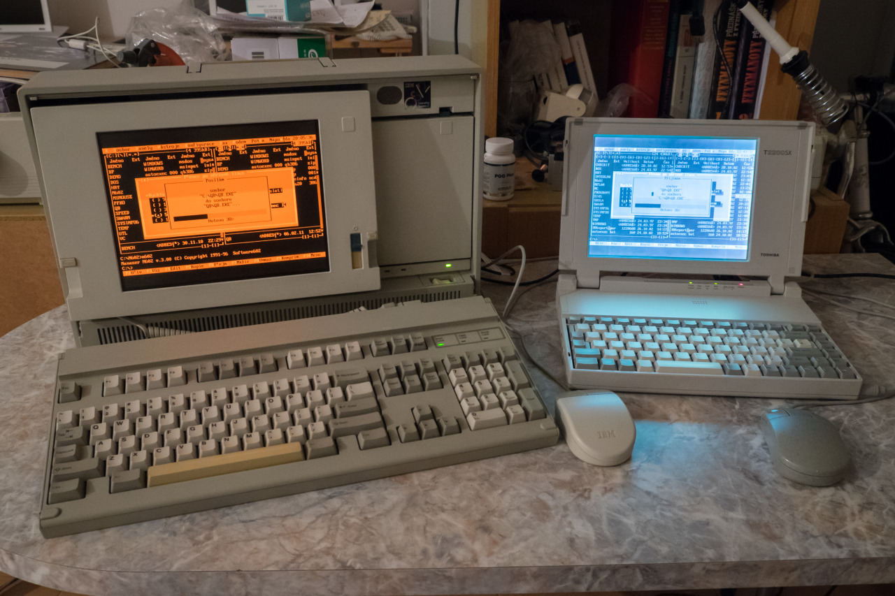 Laptop display troublesIBM PS/2 Model P70 (1989) on the left side and Toshiba T2200SX (1991) on the right side. The IBM machine is equipped with a gas-plasma display and Toshiba has a typical side-lit passive-matrix LCD. The photo can hardly show how...