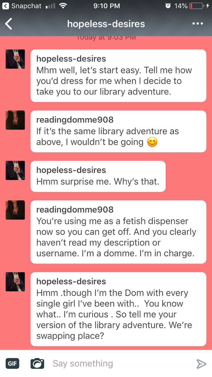 parkers-silver-tongue-deactivat:lady-reia:readingdomme908:Next time, message me with my consent. 😊Kind of sad the asshole stole my right to block him. Oh well. 🤷🏻‍♀️Another asshat to block y'all. Yuck.The clue was in the name. And the bio.