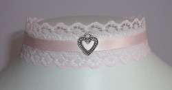 shop-cute:  Pink heart choker on etsy by