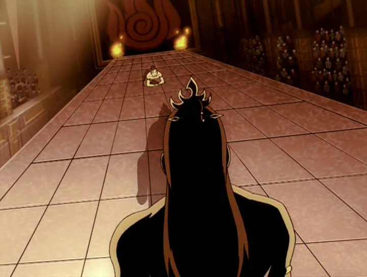 Zuko kneeling in front of Ozai