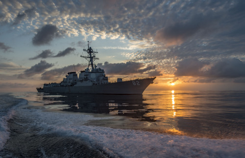 The Arleigh Burke-class guided-missile destroyer USS Lassen patrols the eastern Pacific Ocean.USS La