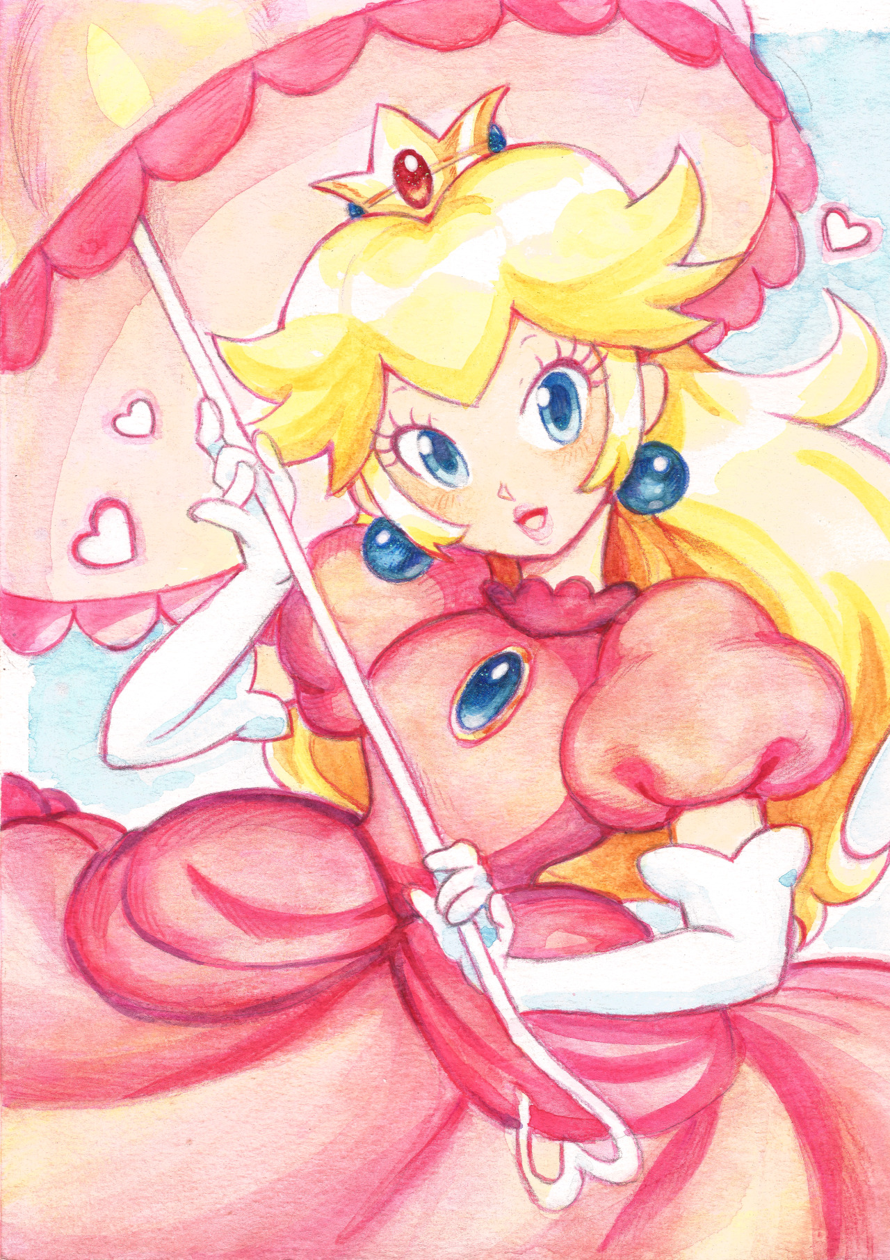 Princess Peach 🍑 - watercolor drawing-
