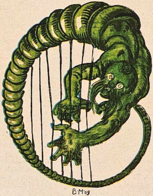 randomencounters:danskjavlarna:From Jugend, 1918.String along: vintage harp imagery.Shiver in wonder