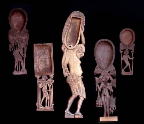egypt-museum:Cosmetic SpoonsCollection of wooden cosmetic spoons, dates to the New Kingdom, ca. 1550
