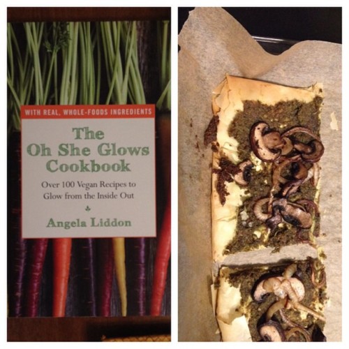 Awesome new cookbook #ohsheglows #vegan #cookbook I made a tart with mushrooms and onions over a parsley and toasted walnut pesto!
