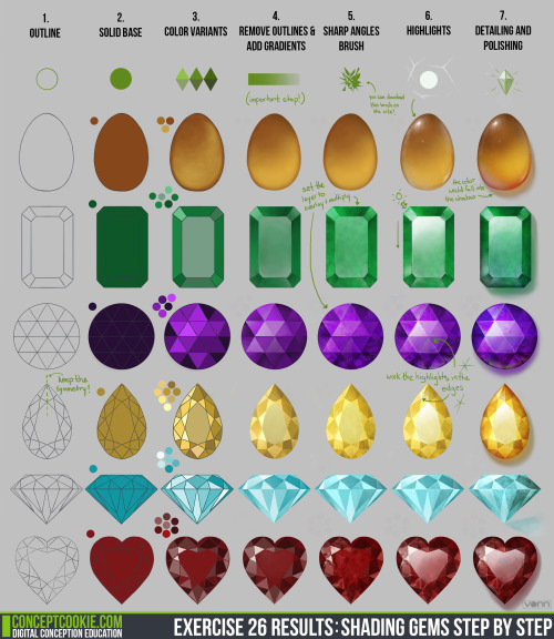 reaill:  retrogradeworks:  conceptcookie:  Exercise 26: Shading Gems ResultsCheck out the results of our Shading Gems exercise here along with the explanation to create your own HERE!  I love this tutorial SO MUCH.  AAAAAAAAH!!!!!! 