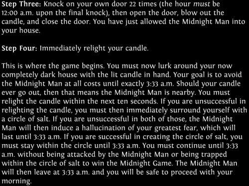 sixpenceee:  From the blogger who presented you with the creepy Hide and Seek game, I present you with a new game.  BE CAREFUL. I post these games because it’s just a thrill to read about them.  One reddit user didn’t really believe in this stuff