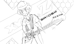 didimoons:I did these sketches time ago, when X Y &amp; Z was released I guess and well, as Ash’s japanese seiyuu sings the OP I decided to drew him playing and singing it imitatating the OP (that’s why I added the japanese lyrics) I added my favourite