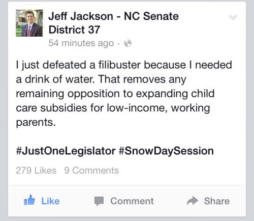 pipistrellus:gladtoseayou:Jeff Jackson, a young Democratic NC State senator is the only senator in t