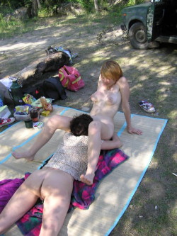 beachdancer:  Two horny girls licking in public  nice