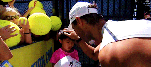 Rafael Nadal Comforts A Crying Child At A U.S. Open Fan Signing