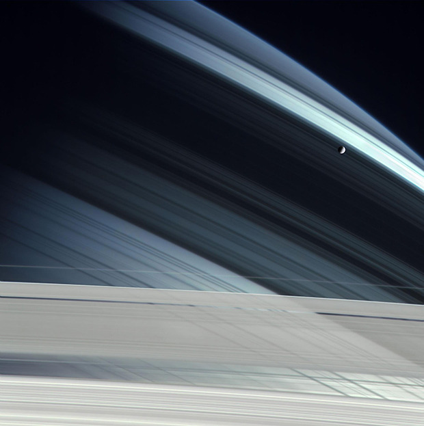 razorshapes:  Michael Benson 1. Mimas Above Saturn’s Rings and Shadows, Cassini,
