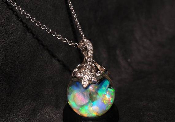Amazon.com: floating opal pendant, Australian opal pendant, glass flask opal  pendant, raw opal necklace, October birthstone necklace anniversary gift :  Handmade Products