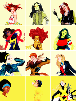 kevinwada: greenlantrens:   marvel ladies + comic book artists : Kevin Wada  WOW, this is super cool! :) 