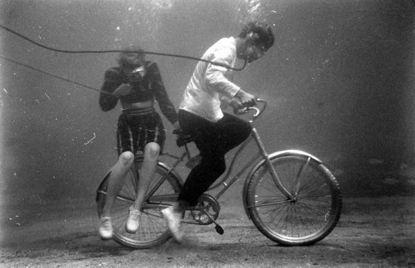 Sam Shere. Underwater bicycling, February 1947.