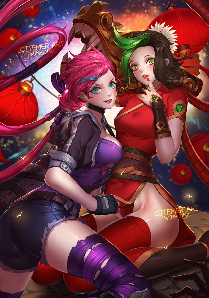 citemer:  MY TWINS JINX~~~~~~PX：http://www.pixiv.net/member_illust.php?mode=medium&amp;illust_id=54045591DA：http://citemer.deviantart.com/art/TWINS-JINX-577973766