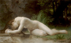 feralcattery:  Biblis, William-Adolph Bouguereau (1884) Byblis, in Greek mythology, was in love with her brother Caunus. His rejection of her prompted her to weep incessantly until she actually metamorphosed into a spring, becoming her own tears. 