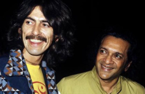 George Harrison and Ravi Shankar, 1974. Photo: Picture-Alliance/Photoshot/dpa.“‘Mangalam’ came to me