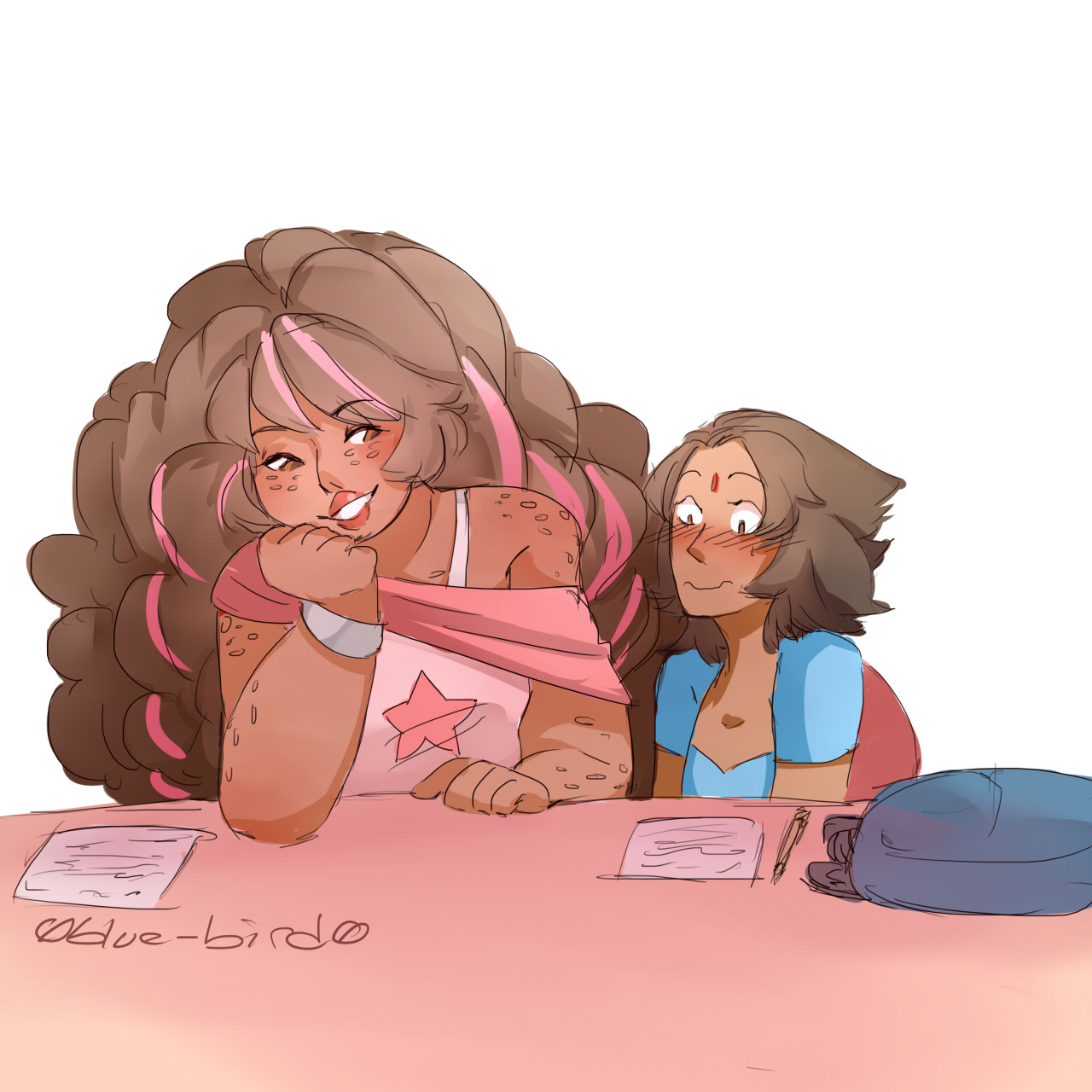 0blue-bird0:  Pearlrose Week Day 2 Human AU Rose and Pearl as college kids and maybe