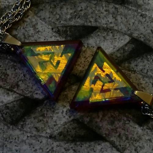 ornamentalglass: Cold worked dichroic glass jewels. Valknut