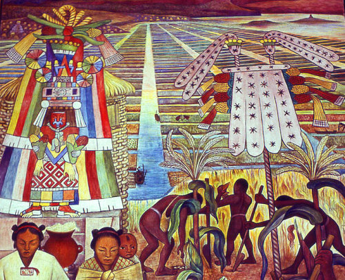 aztecamemoria:“ Chicomecóatl, goddess of maize and fertility alongside extensive chinampa ‘floating 