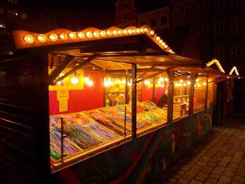 Rubber candies - a sweet offer for kids during Christmas market in Wroclaw, Poland.