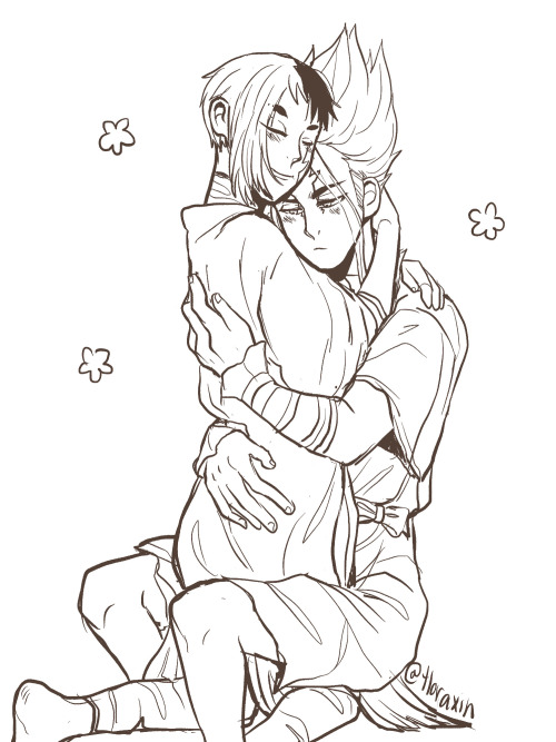 tloraxin: SenGen hugging~ ( ノ´∀`)ノ.+° Senku was never big on touching, but one day he’s being upset 