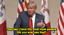 wildisthewolf:  micdotcom:  Trump jokes he could murder someone in public and still win the election On Saturday, Republican presidential frontrunner and real-estate billionaire Donald Trump said his supporters are so loyal they’d literally let him