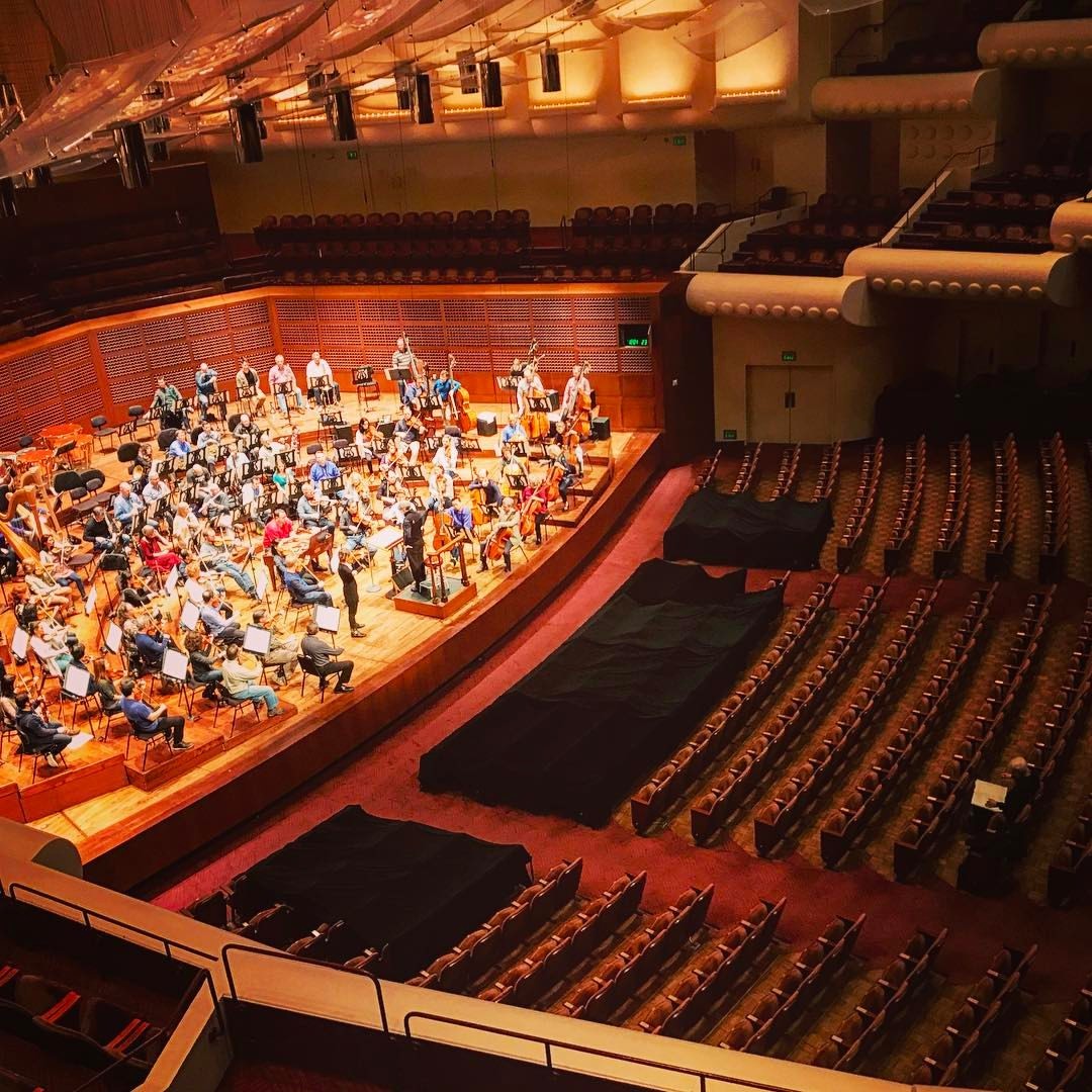 Rehearsal much more special when the composer is sitting in the audience. Glad to have John Adams here while we work through the gorgeous “Scheherazade.2” with MTT and Leila Josefowicz (at Davies Symphony Hall)