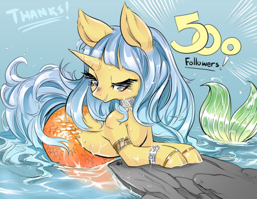 alts-art: I’ve finally made a splash in the big Big BIG pond of Tumblr! Reached a milestone of 500 followers recently. So thanks all you peeps out there for the support!!!!! Drew a mer-pone because why not, and well, MLP movie… THANKS!!!! A1 support