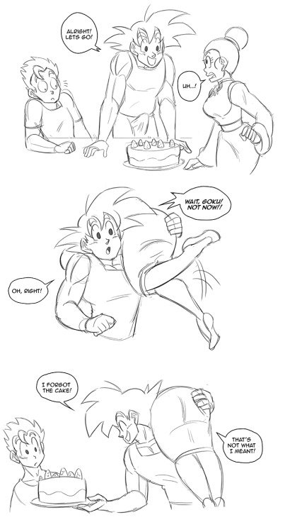 butterflyinthewell: Maybe she has a special something she cooks when theyâ€™re going to have sex and the mental association makes Gokuâ€™s equipment stand at attention.