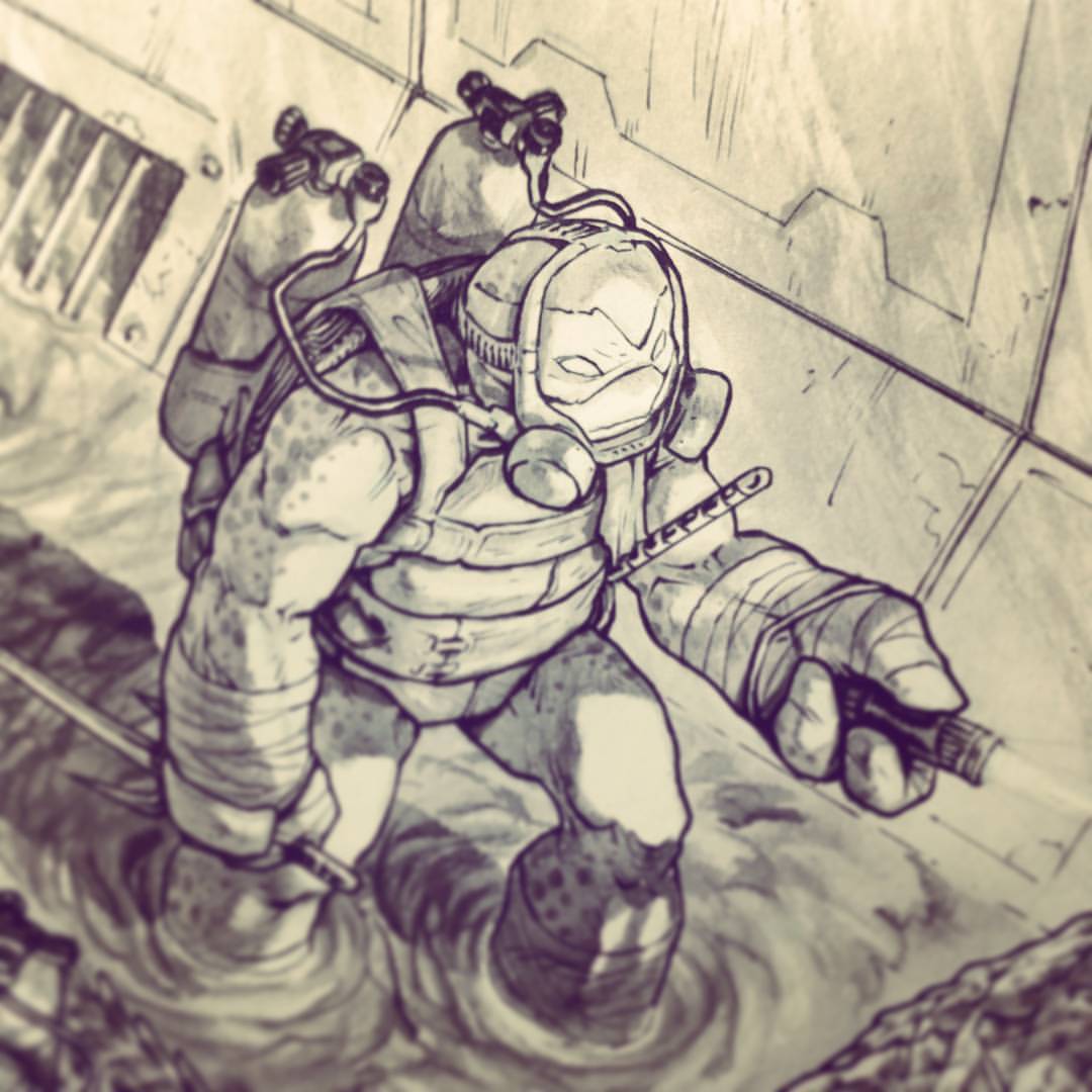 Making covers. #TMNT #comics #IDW #cover #inks #Raphael #santolouco