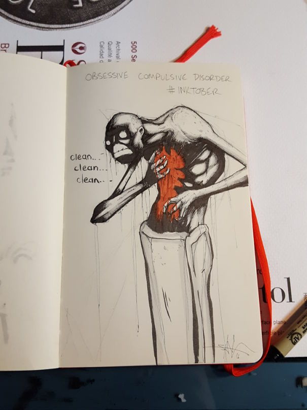 sixpenceee:  Mental illnesses or disorders sketched by Shawn Coss for Inktober. 