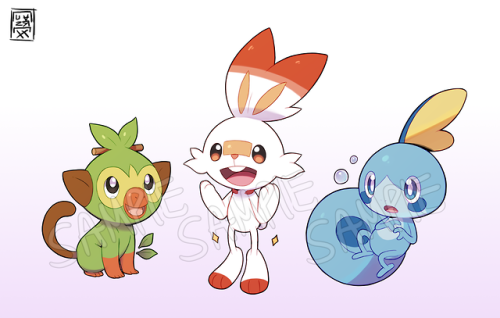 lunarthunderstorm: Galar StartersThis are the finished drawings for my Galar starters stickers and p