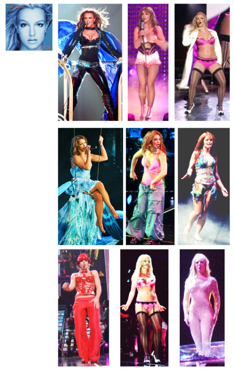 ricki-minaj:  triptoyourheart-britney:  Britney Spears  casas de cambio de vestuario 1998 - 2014 -Baby One More Time tour -Crazy 2k tour -Oops lo hice viaja otra vez -Dream Within A Dream Tour -Onyx Hotel Tour -House of Blues tour -The Circus