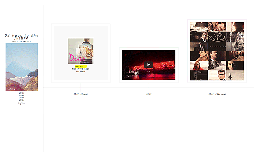 lmthemes:  Back to the Future | Live Preview (Temporary) | Static Preview » Code links are on both previews!  Made for my “artsy” photography blog meant to look like a timeline. But I liked it so much I am also using it on my personal.