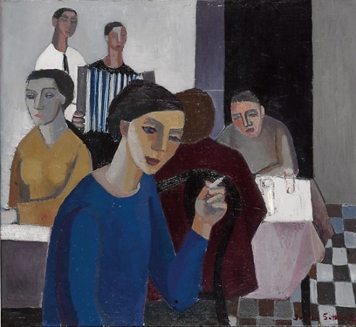 Café Scene   -  Inger Sitter ,  1952Norwegian , 1929-2015Oil on canvas , 54 x 59 cm.