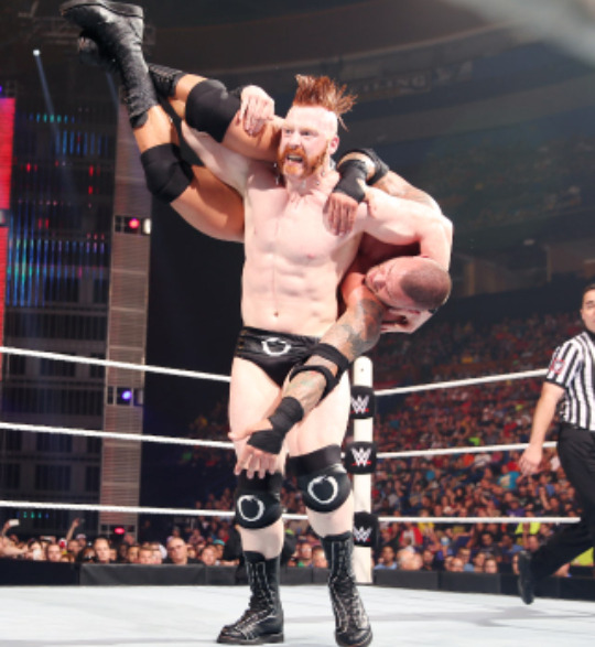 Love how Randy&rsquo;s arm is sliding down Sheamus&rsquo; trunks! 