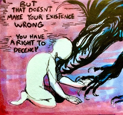 melancholy-applesauce: doispyaballoon:  zenophrenic:  Your Demons Have Good Advice, Actually - a short comic about moving on after trauma with a fresh new start   cant believe i drew this entire thing and STILL misspelled ‘whether’   @normal-horoscopes