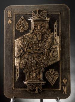steampunktendencies:  Steampunk king of spades. Cardboard. 15 x 20” by Lance Oscarson