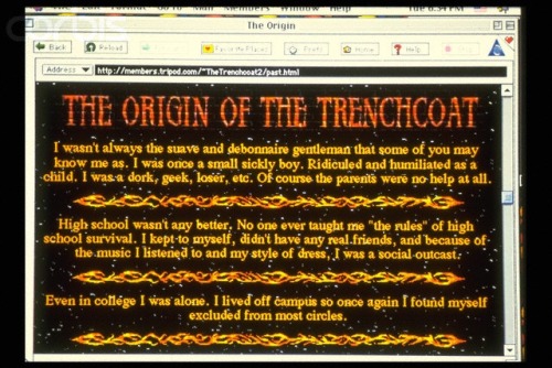 avoiding-human-society:The original Trench Coat Mafia website.“I think that I will die a violent dea