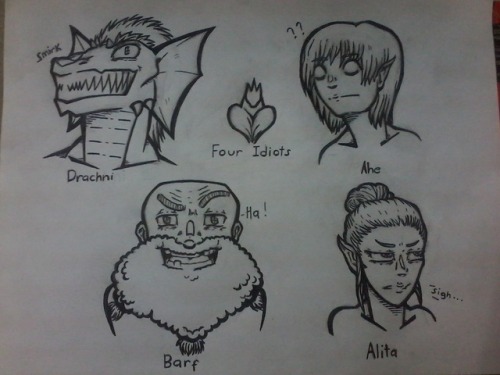 Haven't Posted In A While! So Here Is My DnD Party (I'm Drachni) Whom I Doodled For Inking Practice!