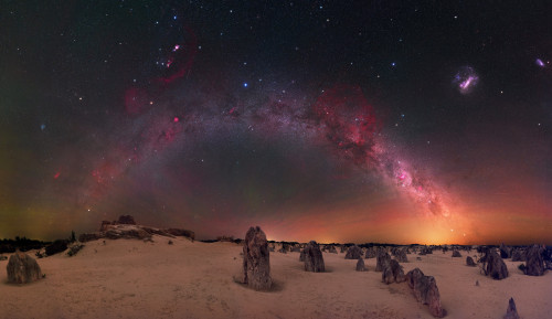 oneshotolive:  Cervantes, West Coast, Australia. Summer Milky Way Arch at The Pinnacles Desert, Western Australia[OC] [1600 x 925] 📷: shiningmoment1985 