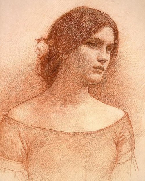 acornfaerie:Drawings by John William WaterhouseStudy for ‘The Lady Clare’ c. 1900Study for ‘Hylas an