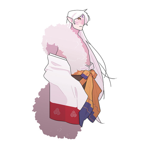 Sesshomaru belongs to Inu Yasha . Artwork by Meredith McClaren[Description: An illustration of a sli