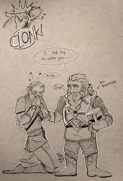 deheerkonijn:deheerkonijn:Some continued thoughts on dwarf boob from sketchbook this week :) Get him some ice 😔