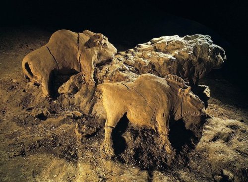 centuriespast: 14,000 years ago, by lamplight, two bison were expertly modelled in wet clay in the d