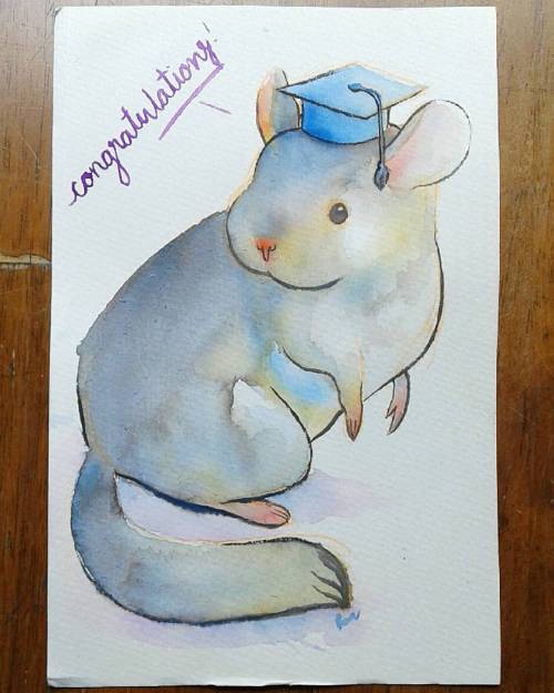 Quick chinchilla for my younger bro’s graduation today#watercolor #watercolour #chinchilla #